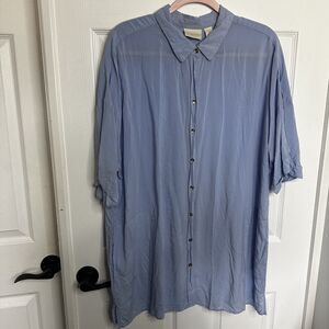 Chicos Women size 4 20 1x Blue Button Down Short Sleeve Tunic Top Shirt